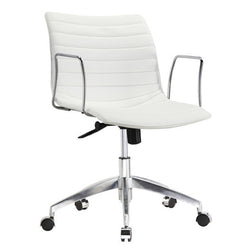 White Faux Leather Modern Mid-Century Office Chair with Curved Mid-Back Seat and Arms - Dubh_Arts
 - 1