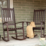 Set of 2 - Indoor/Outdoor Patio Porch Dark Brown Slat Rocking Chairs - Dubh_Arts
 - 1