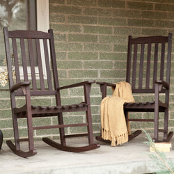 Set of 2 - Indoor/Outdoor Patio Porch Dark Brown Slat Rocking Chairs - Dubh_Arts
 - 1