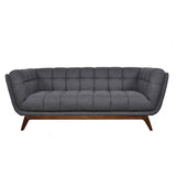 Medium Grey Linen Upholstered Modern Classic Mid-Century Sofa with Walnut Wood Legs - Dubh_Arts
 - 1