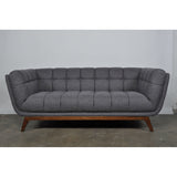 Medium Grey Linen Upholstered Modern Classic Mid-Century Sofa with Walnut Wood Legs - Dubh_Arts
 - 2
