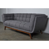 Medium Grey Linen Upholstered Modern Classic Mid-Century Sofa with Walnut Wood Legs - Dubh_Arts
 - 3