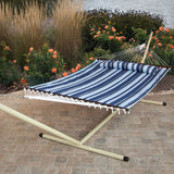 Blue Navy Stripe Quilted 13-Ft Hammock with Heavy Duty Bronze Metal Stand - Dubh_Arts
 - 1