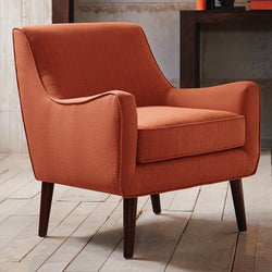 Orange Fabric Upholstered Mid-Century Style Arm Chair - Dubh_Arts
 - 1