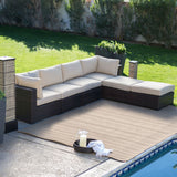 Outdoor Wicker Resin 6-Piece Sectional Sofa Patio Furniture Conversation Set with Tan Stripe Cushions - Dubh_Arts
 - 1