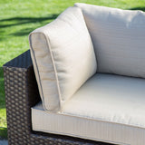 Outdoor Wicker Resin 6-Piece Sectional Sofa Patio Furniture Conversation Set with Tan Stripe Cushions - Dubh_Arts
 - 4
