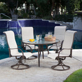 Outdoor Patio Furniture 5-Piece Dining Set with 4 Padded Sling Rocker Chairs in Beach - Dubh_Arts
 - 1
