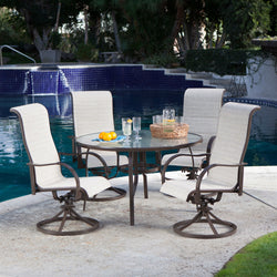 Outdoor Patio Furniture 5-Piece Dining Set with 4 Padded Sling Rocker Chairs in Beach - Dubh_Arts
 - 1