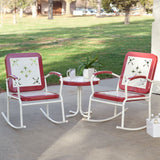 Cherry Red Retro Patio 3 Piece Metal Rocker Rocking Chair Set - Dubh_Arts
 - 1