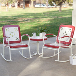 Cherry Red Retro Patio 3 Piece Metal Rocker Rocking Chair Set - Dubh_Arts
 - 1