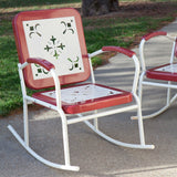 Cherry Red Retro Patio 3 Piece Metal Rocker Rocking Chair Set - Dubh_Arts
 - 2