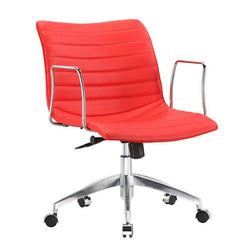 Red Faux Leather Upholstered Mid-century Modern Mid-Back Office Chair - Dubh_Arts
 - 1