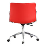 Red Faux Leather Upholstered Mid-century Modern Mid-Back Office Chair - Dubh_Arts
 - 3