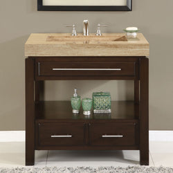 36-inch Single Bathroom Vanity Set with Travertine Stone Top & Sink - Dubh_Arts
 - 1