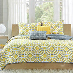 Twin / Twin XL size Geometric Gray / Yellow Lightweight Coverlet Set - Dubh_Arts
 - 1
