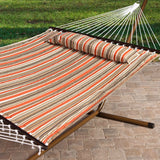 Blue White Meander Quilted 11-Ft Hammock with Sturdy Metal Stand - Dubh_Arts
 - 2