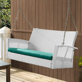 Modern White Resin Wicker Outdoor Patio Porch Swing with Turquoise Seat Cushion - Dubh_Arts
 - 1