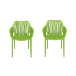 Set of 2 - Green Polypropylene Outdoor Stacking Patio Dining Arm Chair - Dubh_Arts
 - 1