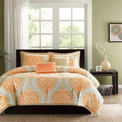 King size 5-Piece Comforter Set in Orange Damask Print - Dubh_Arts
 - 1