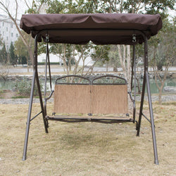 Outdoor 2-Person Patio Porch Swing Garden Bench with Canopy in Brown - Dubh_Arts
 - 1