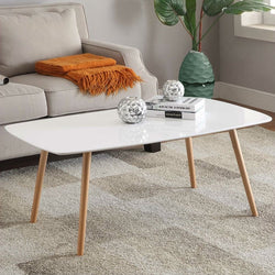 White Top Mid-Century Coffee Table with Solid Wood Legs - Dubh_Arts
 - 1
