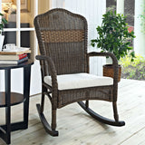 Indoor/Outdoor Patio Porch Mocha Wicker Rocking Chair with Beige Cushion - Dubh_Arts
 - 1