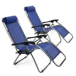Set of 2 Navy Zero Gravity Reclining Lounge Beach Pool Outdoor Chair - Dubh_Arts
 - 1